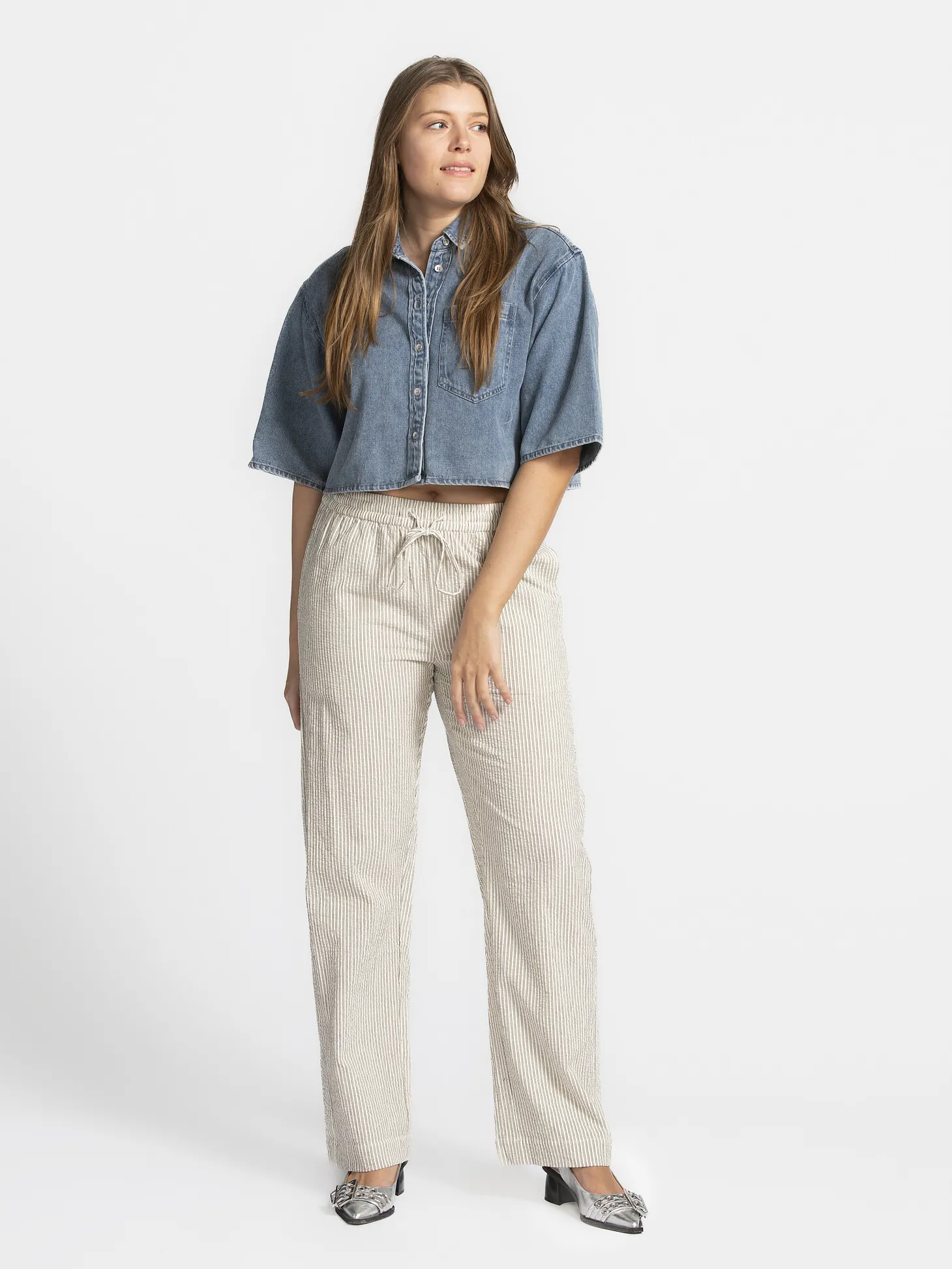 Les Soeurs Cropped denimshirt Logan Denim+Blue Online