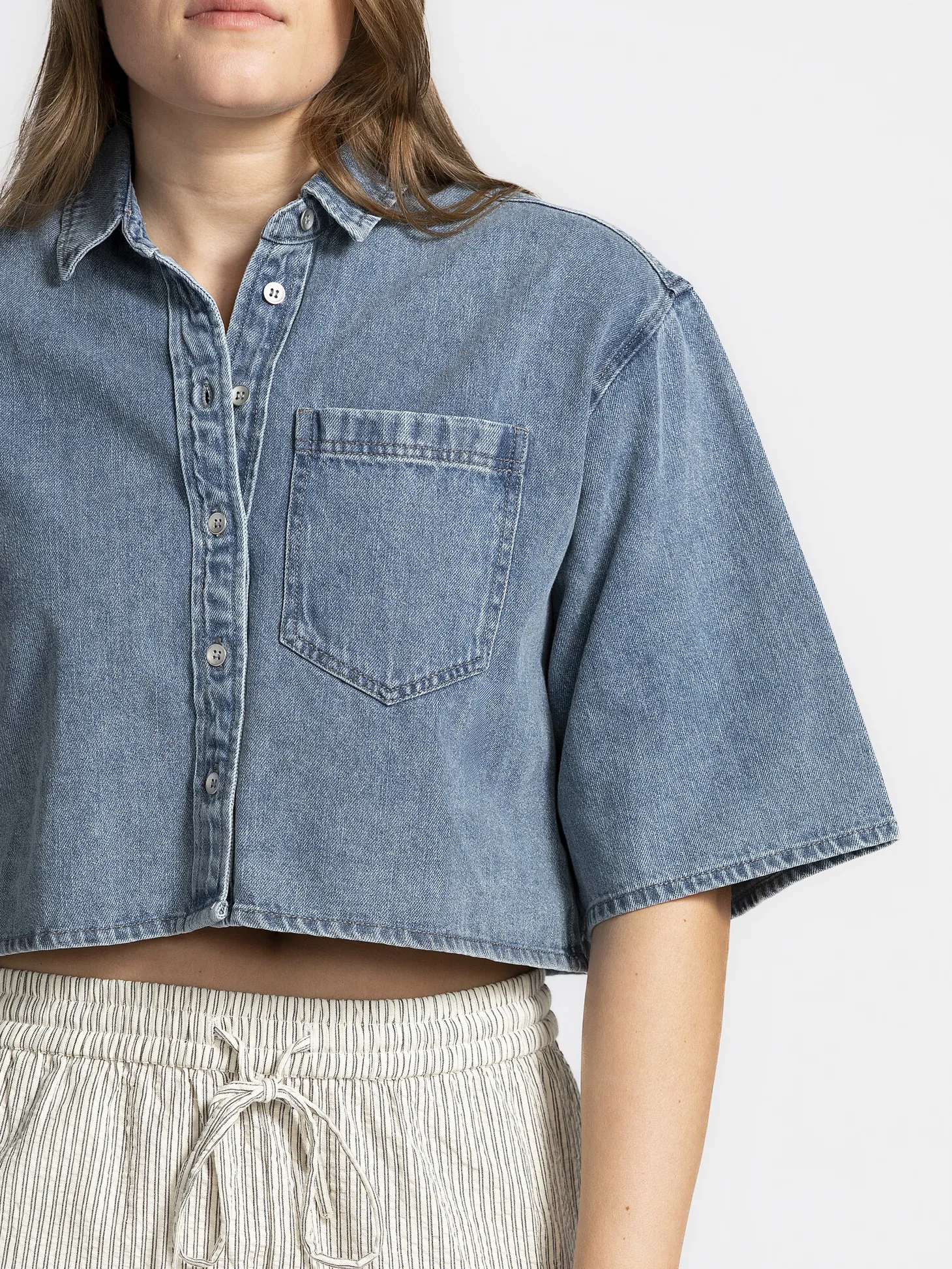 Les Soeurs Cropped denimshirt Logan Denim+Blue Online