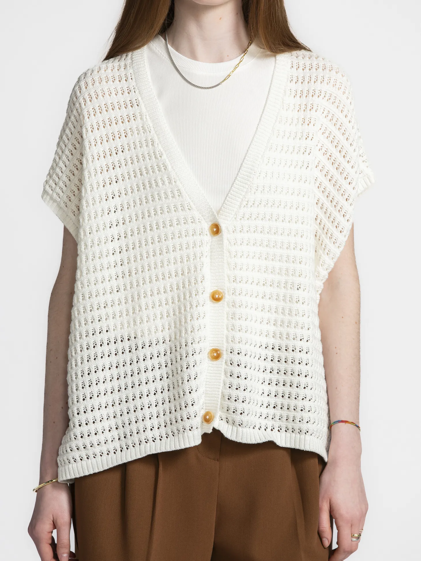 Les Soeurs Gehaakt vest Jack Ecru Online