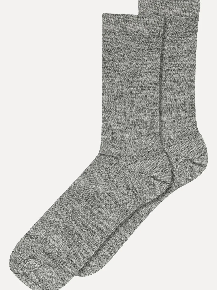 MP Denmark Geribde Wollen Sokken Grey+Melange Outlet