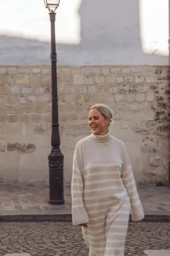 Les Soeurs Gestreept Gebreide Jurk Penelope Beige Discount