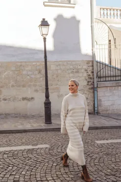 Les Soeurs Gestreept Gebreide Jurk Penelope Beige Discount