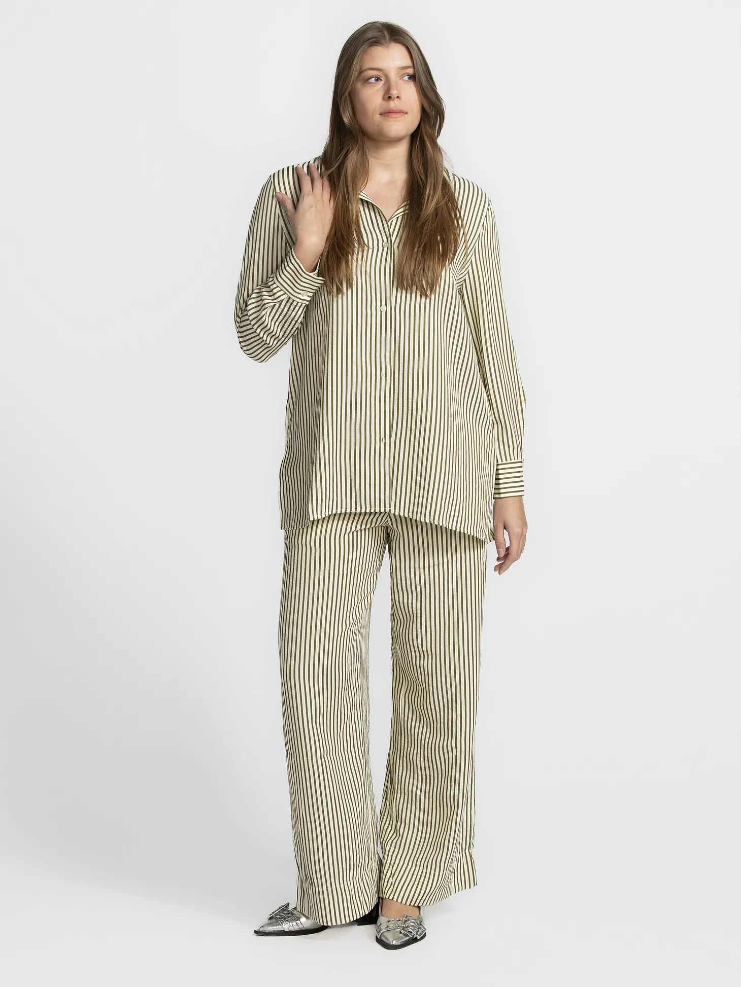 Les Soeurs Gestreept hemd Daniel Khaki+Ecru Discount