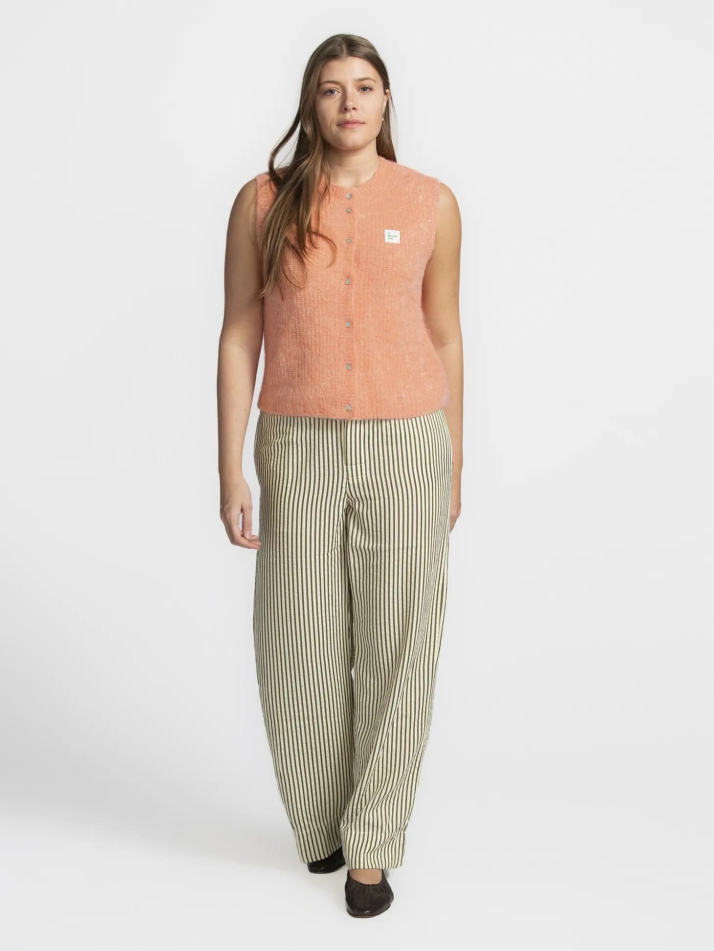 Les Soeurs Gestreepte broek Matt Khaki+Ecru Sale