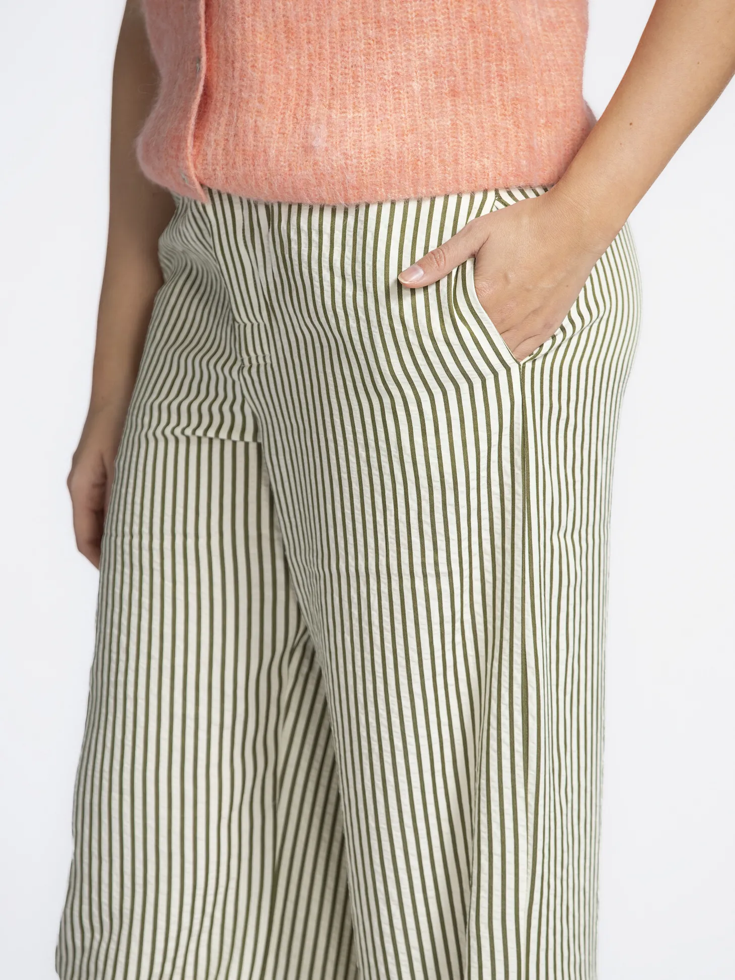 Les Soeurs Gestreepte broek Matt Khaki+Ecru Sale
