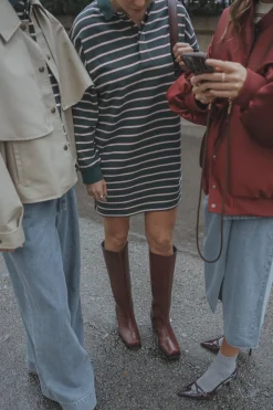 Les Soeurs Gestreepte jurk Uma Green+Bordeaux+Stripe Clearance