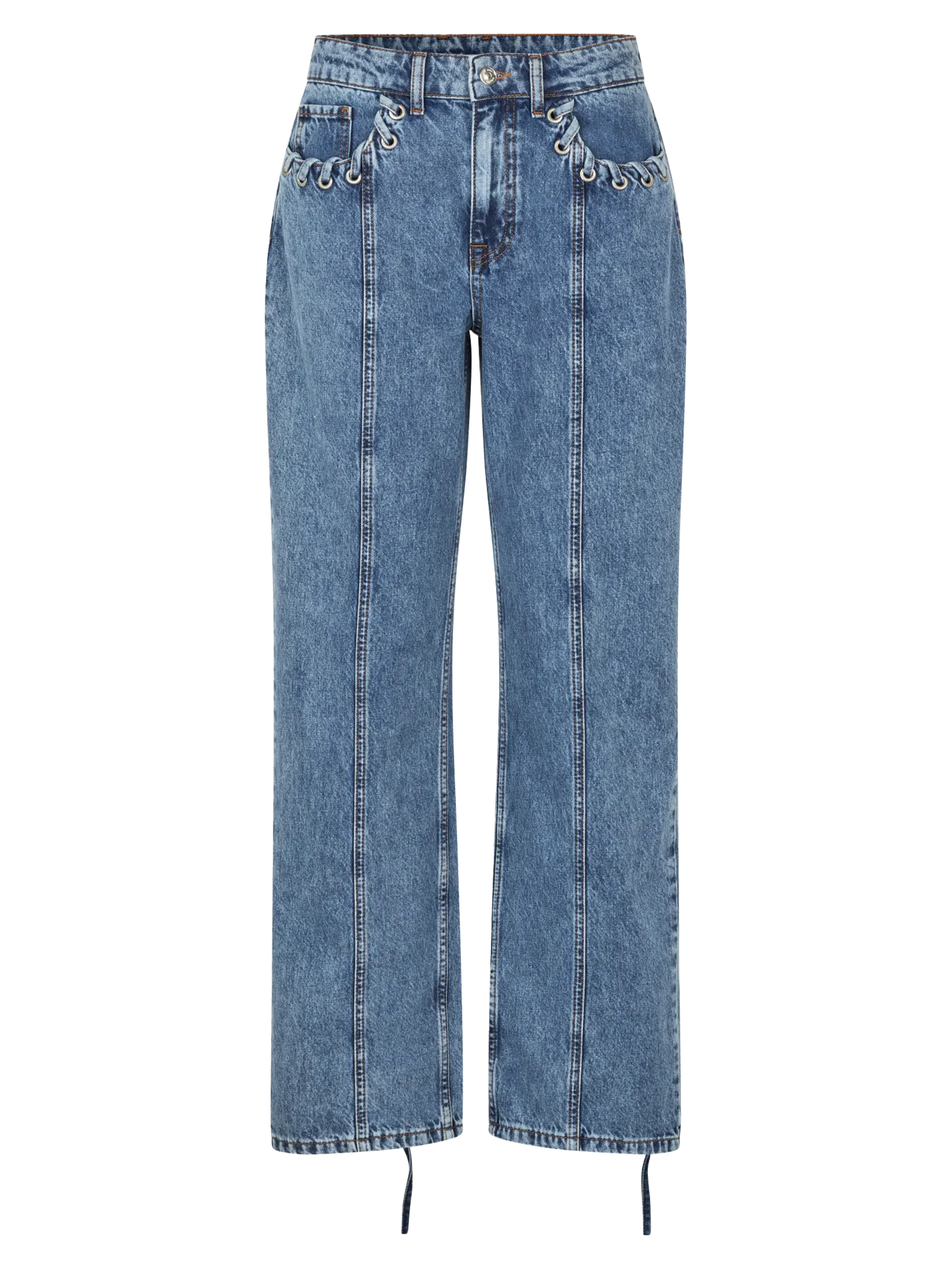 MBYM Jeans met veterdetail Wallia Mid+Blue+Vintage Best