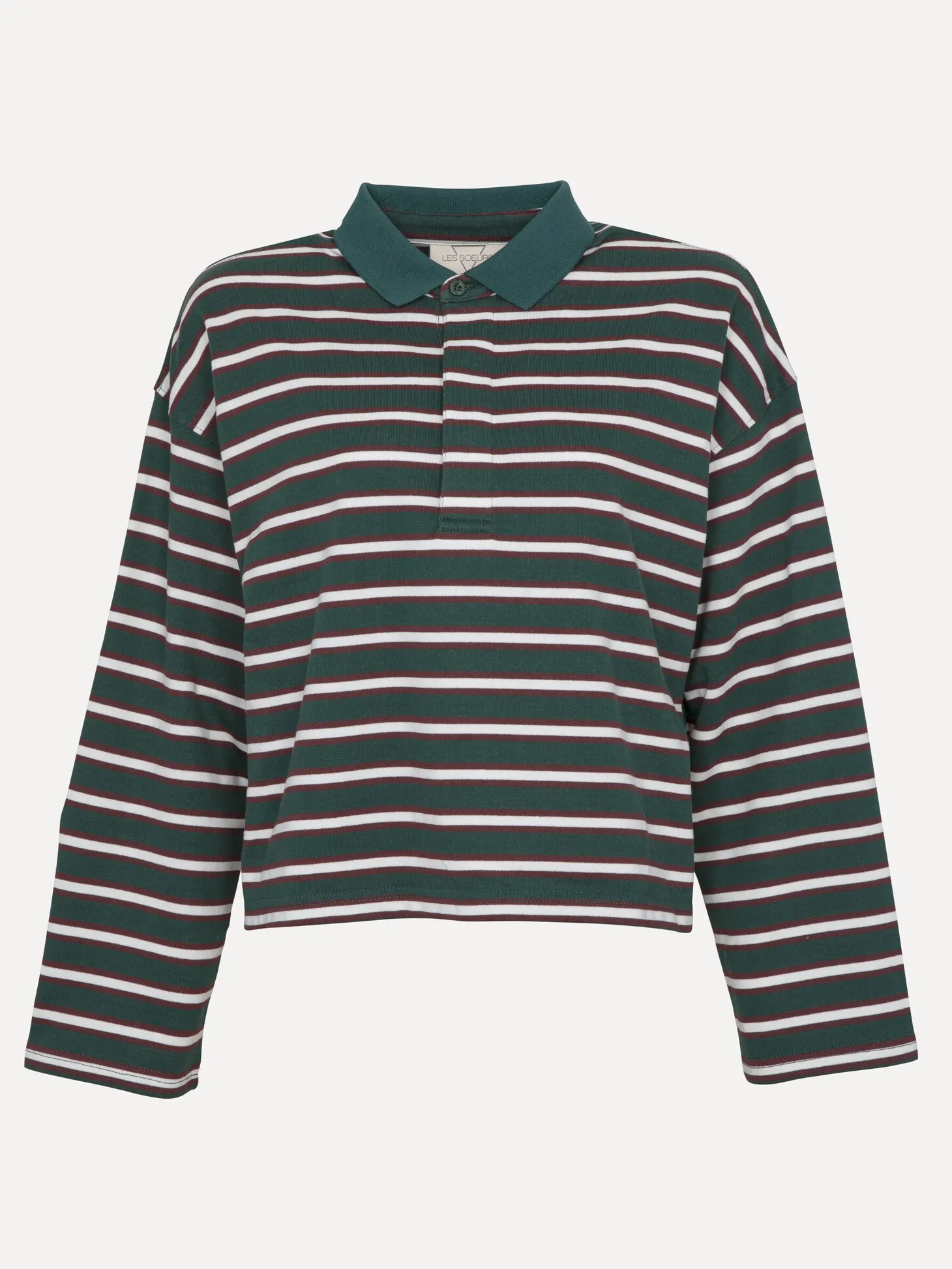 Les Soeurs Longsleeve polo Mila Green+Bordeaux+Stripe Best