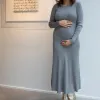 Selected Metallic knit midi jurk Lura Medium+Grey+Melange Hot
