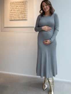 Selected Metallic knit midi jurk Lura Medium+Grey+Melange Hot