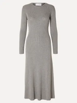 Selected Metallic knit midi jurk Lura Medium+Grey+Melange Hot
