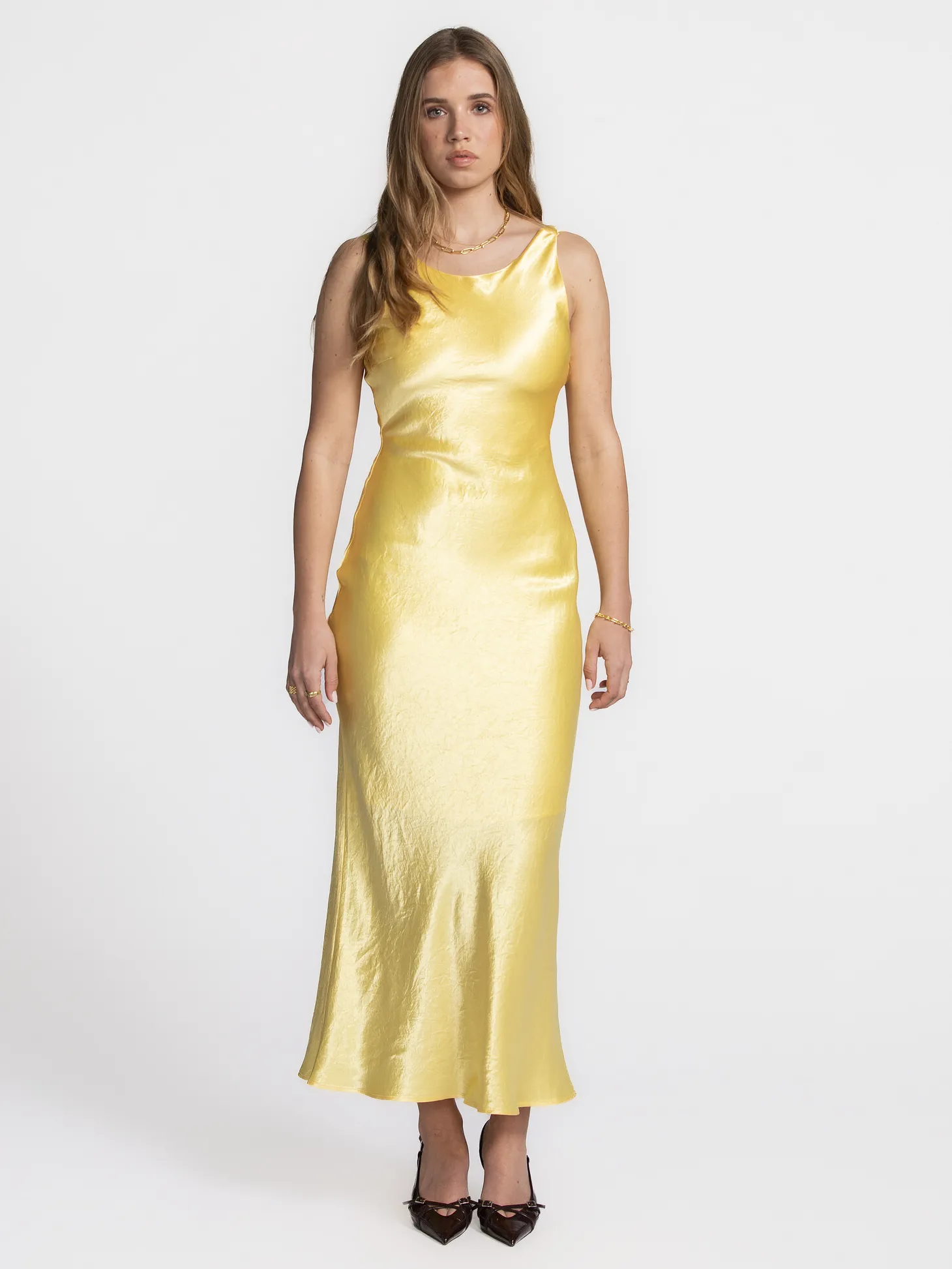Selected Midi-jurk met watervalrug Selene Sundress Outlet