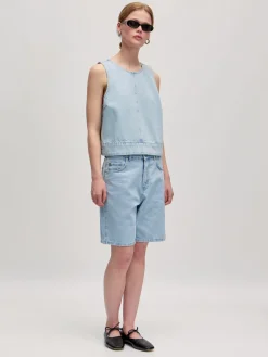 Edited Mouwloze denim top Raina Ultra+Light+Blue Discount