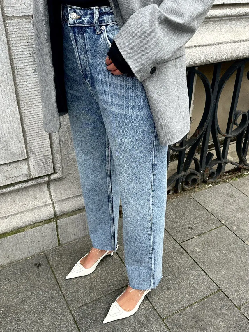Les Soeurs Rechte jeans Cruz Mid+Blue+Denim New