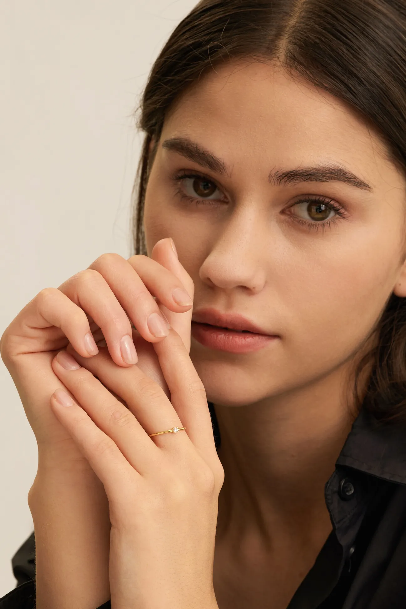 Les Soeurs Ring Chloe Moodstone Clear+Gold New