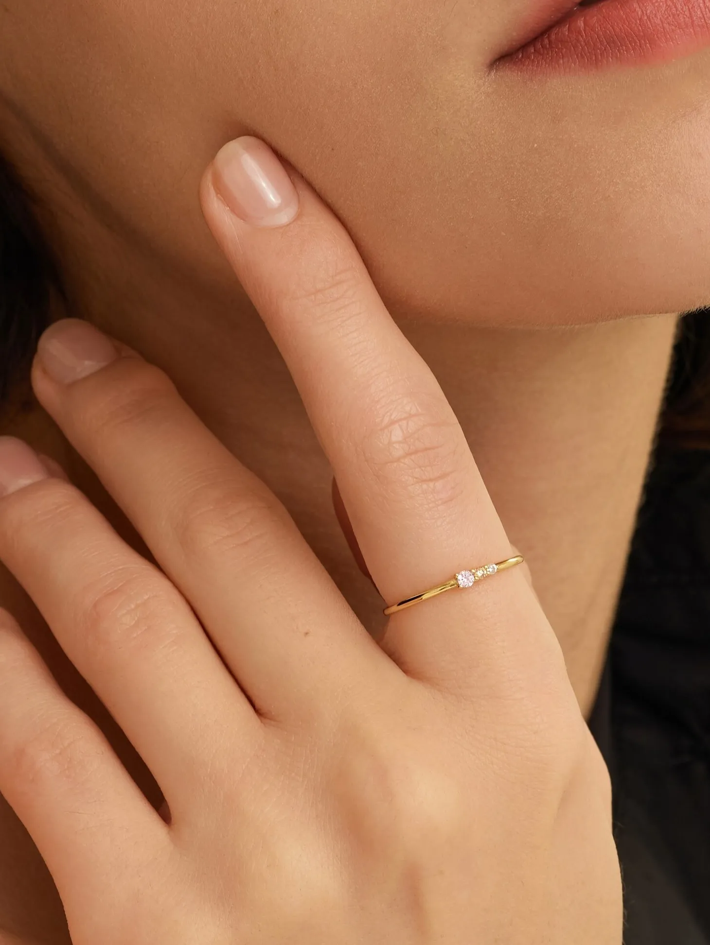 Les Soeurs Ring Chloe Vintage Triple Stone Pink+Gold Hot
