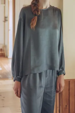 Les Soeurs Satijnen blouse Dorota Dark+Blue+Denim Clearance