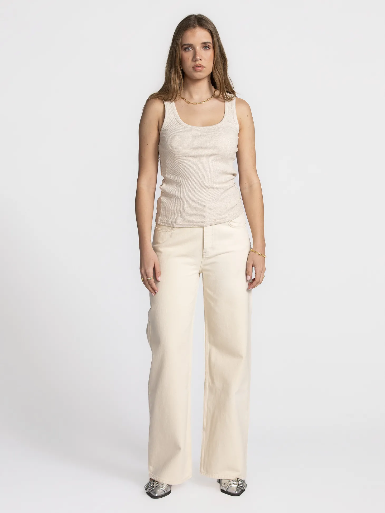 Selected U-neck tanktop Anna Oatmeal+Melange Outlet
