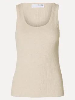 Selected U-neck tanktop Anna Oatmeal+Melange Outlet