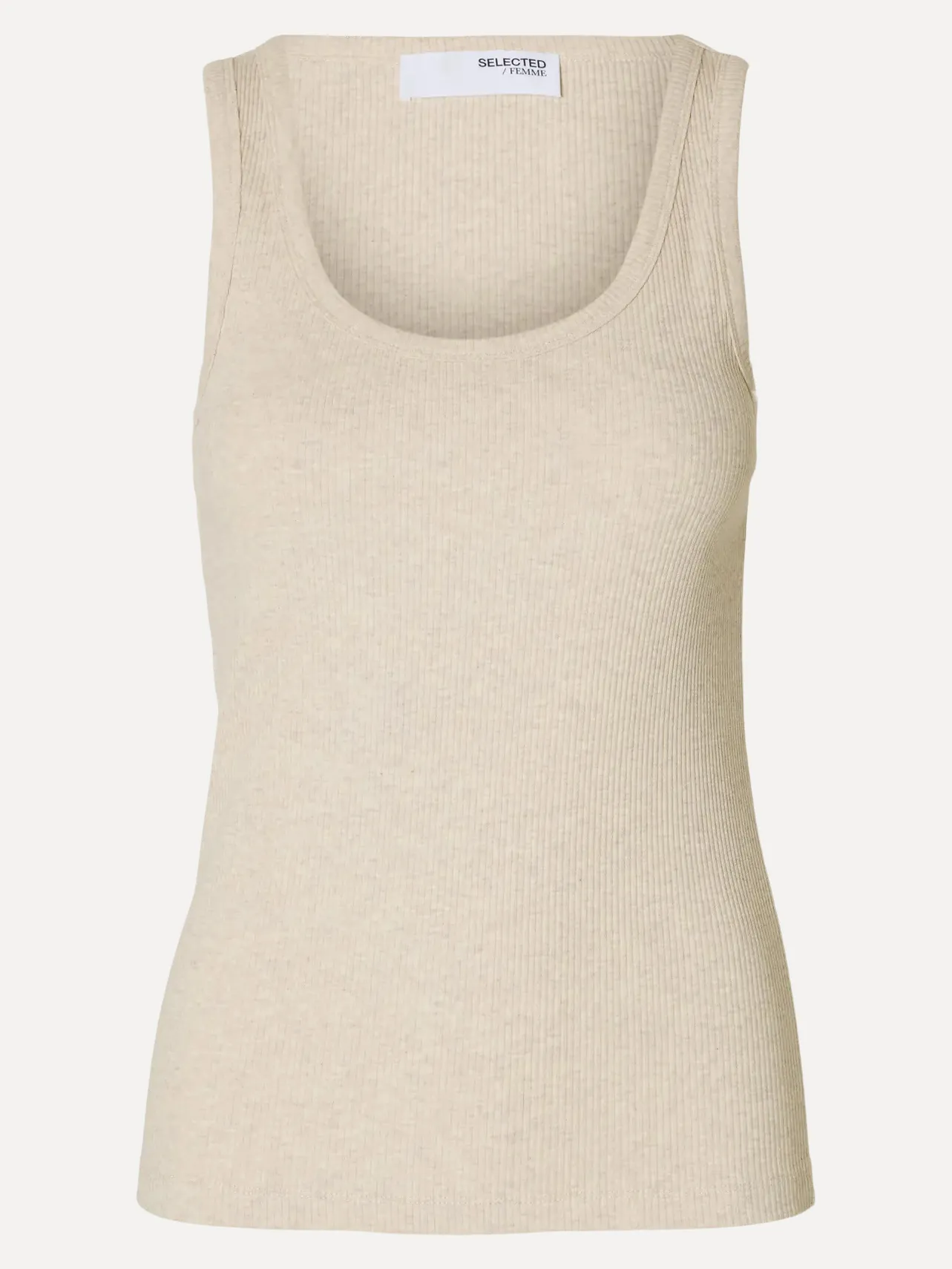 Selected U-neck tanktop Anna Oatmeal+Melange Outlet