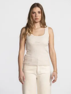 Selected U-neck tanktop Anna Oatmeal+Melange Outlet